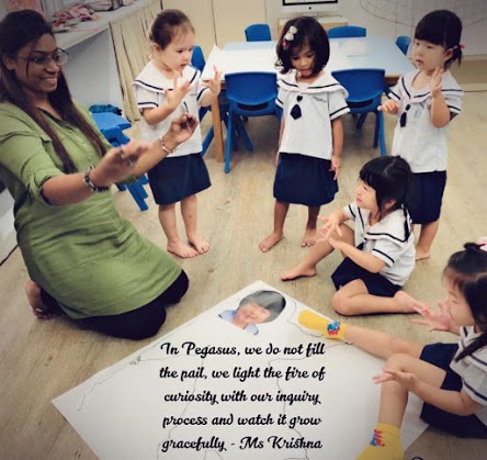Pegasus children participating in a structured Reggio Emilia inspired classroom activity
