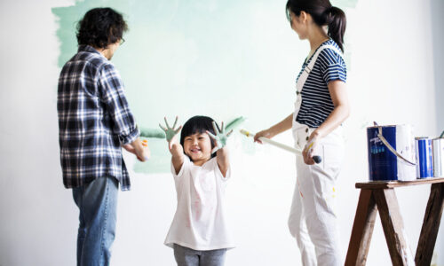 Asian family renovating the house Asian family renovating the house